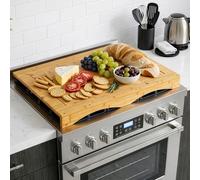 Bamboo Cutting Board Stove Cover with Juice Groove (75x54x7.5cm), Reversible Serving Tray Wooden Noodle Board Stovetop Kitchen Sink Hob Cover Extra Counter Space, Raised Hob Protector for Cooled Stove
