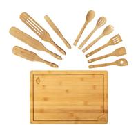 Bamboo Cutting Board with Bamboo Utensils and Wooden Spurtle Set! 11pc Gift Pack. 1x Wood Chopping Board, 4x Bamboo Spurtles, 6x Bamboo Kitchen Utensils Set. 15x10" Large Cutting Board Set SOL LIBRA
