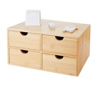 Bamboo Desk Organizer 4 Drawers, Countertop Organizer with Drawers Makeup Storage Drawer 4 Drawers Tabletop Storage Organization Box Home Office Workspace
