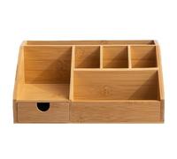 Bamboo Desk Organizer, Space-Saving Wooden Desk Organizer with Drawer, Storage Box, Pencil Box, Tray for Office, Home Office, 9.6 x 5.9 x 4.3in, with Drawers