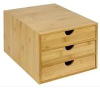 Bamboo Desk Top 3 Drawers Home Office Desktop Tidy A4 Sturdy Stationary Storage Organiser Unit | Office Supplies Drawer | Desk Tidy 18.7cm H X 25.2cm W X 33.2cm D