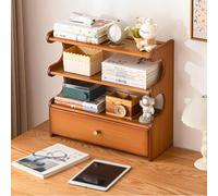 Bamboo Desktop Bookshelf Organizer with Drawer, 3-Tier Countertop Storage Display Shelves for Books and Office Supplies, Ideal for Home Office and Study