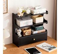 Bamboo Desktop Bookshelf with Drawer - 3/4-Tier Countertop Storage Display Organizer for Books, Decor, Office Supplies in Home Office or Study