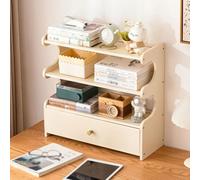 Bamboo Desktop Bookshelf with Drawer - 3/4-Tier Countertop Storage Display Organizer for Books, Decor, Office Supplies in Home Office or Study