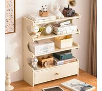 Bamboo Desktop Bookshelf with Drawer - 3/4-Tier Countertop Storage Display Organizer for Books, Decor, Office Supplies in Home Office or Study