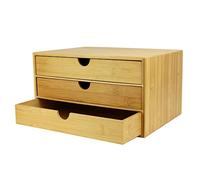Bamboo Desktop Drawer Organiser - 3 Drawers Storage Unit for Stationery, Office Supplies, Makeup & Desk Tidy | Eco-Friendly Wooden Storage Box | M&W