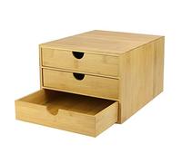 Bamboo Desk Top 3 Drawers | Bamboo Organiser | Stationary Storage Unit | Office Supplies Drawer | Eco-Friendly Makeup Holder | M&W (Slim Opening)