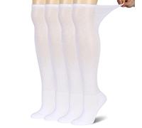 Bamboo Diabetic Socks for Men & Women, Soft No-Binding Knee High Socks 4 Packs, Cushioned Sole & Seamless Toe Socks, White(over the Knee), 9-11