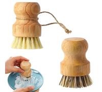 Bamboo Dish Brush, 2 Packs Kitchen Wooden Palm Scrub Brush Set Natural Cleaning Scrubbers Dishwashing Brush for Cleaning Pots Pans Vegetables (3.12 x 2.2 in)