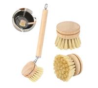 Bamboo Dish Brush Natural Dish Brush with 3 Replacement Heads Long Handle Bamboo Brushs Plastic Free Washing Up Kitchen Eco Wooden Dishs Brushs for Washing and Cleaning Pot Pan Washing Bow