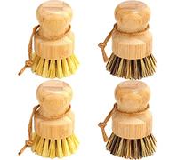 Bamboo Dish Brush Set, 4 Pcs Palm Wooden Dish Scrubber Brush, Dish Brushes, Durable Wood Dishes Scrub Brush, Natural Round Vegetable Cleaning Pots Pans Sink Washing Kitchen Brush by Aisuly