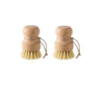 Bamboo Dish Pot Pan Brushes Set,2 Pcs Bamboo Palm Brush,Washing up Brushes for Kitchen Round Wooden Mushroom Brush Natural Cleaning Scrubbers for Dishes Pans Fruit Vegetables Sink