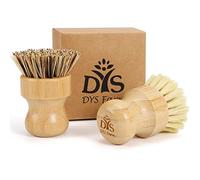Bamboo Dish Pot Pan Brushes Set - Kitchen Wooden Palm Scrub Brush, Bubble Up Dish Brushes, Natural Cleaning Scrubbers Dishwashing Brush for Washing Dishes Cast Iron Skillet Pots Pans Vegetables Sink