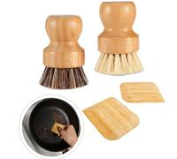 Bamboo Dish Scrub Brush with Bamboo Pan Scraper,Sisal Coconut Palm Round Brush,Effectively Use for Kitchen Pots, Bowls, Plates, Cutting Boards and Vegetables Cleaning Without Scratching