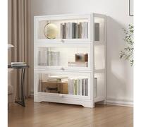 Bamboo Display Cabinet with Acrylic Flip Doors, Quick Installation & Dustproof Design for Collectibles and Toys Organization