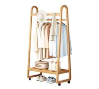 Bamboo Donkey Coat Rack with Wheels 3 5 Hooks 2 Layer Shoe Storage Stylish Hallway Wardrobe Wood Finish Perfect for Lobby & Bedroom (60 cm)