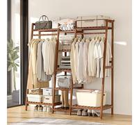 Bamboo Donkey Coat RackMultifunctional Open Wardrobe Wooden Organizer for Clothes Shoes & BagsStylish Bedroom & Living Room Storage (130cm 160cm 190cm)