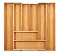 Bamboo Drawer Cutlery Tray Organiser with 8 Pull-Out Compartments