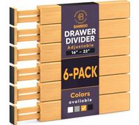 Bamboo Drawer Divider Set of 6 - Kitchen Drawer Organizer Spring Adjustable & Expendable Drawer Dividers, Made of 100% Organic Bamboo - Best for Kitchen, Dresser, Bedroom, Baby Drawer, Bathroom, Desk