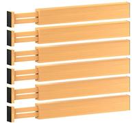 Bamboo Drawer Divider Set of 6 - Kitchen Drawer Organizer Spring Adjustable & Expendable Drawer Dividers, Made of 100% Organic Bamboo - Best for Kitchen, Dresser, Bedroom, Baby Drawer, Bathroom, Desk