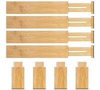 Bamboo Drawer Dividers Organizer with Inserts, Expandable from 12.5-21.7", Adjustable Drawer Organizer Separators for Utensils, Dresser, Bedroom, Bathroom, Closet, Clothing, Office (Beige)