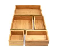 Bamboo Drawer Organiser Set of 5, Stationary Desk Organiser Drawers