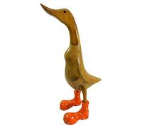 Bamboo Duck with Orange Wellington Boots, Approx. H40cm - Quirky Wooden Ornaments for Indoor & Outdoor Use - Cute Room Decor & Fun Animal Themed Gifts - Unique Garden & Home Sculpture