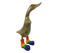 Bamboo Duck with Rainbow Wellington Boots, Approx. H40cm - NHS / Pride Edition - Quirky Wooden Ornaments for Indoor & Outdoor Use - Cute Room Decor & Fun Gift Idea - Garden & Home Duck Sculpture