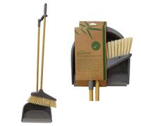 Bamboo Dustpan & Brush Set - Tall, Eco-Friendly, Durable, Anti-Bacterial