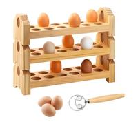 Bamboo Egg Holder Countertop, 3-Tier Egg Organizer Farm-Fresh Egg Container Display Rack for Farmhouse Kitchen Refrigerator Stackable Design for 36 Eggs