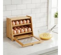 Bamboo Egg Holder Storage, Kitchen Counter Top Organizer Wooden Egg Boxes, Stackable Egg Tray with 25 Eggs Capacity, Natural Bamboo Egg Skelter Display Rack for Refrigerator or Countertop