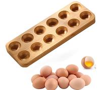 Bamboo Egg Tray,Egg Storage Box Wood Color Reusable Egg Rack,Egg Storage Container Solid Wooden 12/6 Hole Egg Holder for Countertop or Refrigerator Serving Tray, Egg Cabinet, Egg Rack