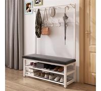 Bamboo Entryway Coat Rack with Shoe Storage & Bench, Versatile Clothing Stand for Hallway & Living Room, White, 12.9"D x 31.5"W x 67.7"H