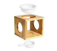 Bamboo Essential Oil Burner, Ceramic Scented Wax Melt Burner with Tealight Candle Holder, Aroma Inflamer, Oil Burner for Essential Oils, Yoga Spa Home Bedroom Office Wedding Birthday Decor Gift