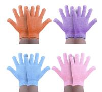 Bamboo Exfoliating Gloves for Shower, Spa & Massage - 8Pcs Body Scrubber Mitts Remove Dead Skin & Ingrown Hair - Blue, Pink, Purple, Orange