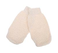 Bamboo Fibre Exfoliating Scrub Gloves 2pcs Beige Bathing Gloves | Machine Washable, Massage Action, Removes Dead Cells, for Skin and Arms, Compact Twin Pack