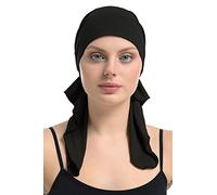 Bamboo Fitted Pre-Tied Bandana Hair Loss Chemo Headwear Tied with Elastic Band Sewing (Black)