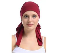 Bamboo Fitted Pre-Tied Bandana Hair Loss Chemo Headwear Tied with Elastic Band Sewing (Burgundy)