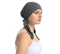 Bamboo Fitted Pre-Tied Bandana Hair Loss Chemo Headwear Tied with Elastic Band Sewing (Charcoal)