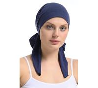 Bamboo Fitted Pre-Tied Bandana Hair Loss Chemo Headwear Tied with Elastic Band Sewing (Denim)