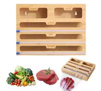 Bamboo Foil Dispenser and Cutter, 5-in-1 Foil Cutter, Foil Film Dispenser and Cutter, Kitchen Roll Cling Film and Foil Organiser, for Aluminum Foil, Parchment Paper, Wax Paper