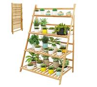 Bamboo Foldable Ladder Plant Stand - Space-Saving Flower Pot Holder & Succulent Rack for Indoor/Outdoor Garden & Balcony - Stylish Corner Storage Shelf (80cm 4-Tier)