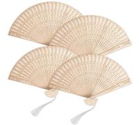 Bamboo Folding Fan Set,Paper Fans Handheld,Wooden Folding Fan,Sandalwood & Silk Handheld Fans with Decorative Hollow Carving, Chinese & Japanese Style Wedding Fans for Cooling, DIY Decor, and Parties