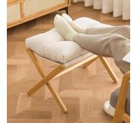 Bamboo Folding Footrest Stool with Removable Padded Seat - Versatile Wooden Ottoman for Shoe Changing Ideal for Living Room & Bedroom Use