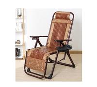 Bamboo Folding Reclining Patio Chair with Cup Holder & Pillow - Adjustable Backrest Lounge Chair for Pool, Garden, Camping, Deck - Comfortable Brown Outdoor Furniture