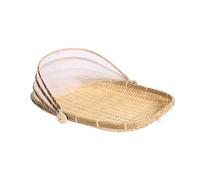Bamboo Food Tent, Square Fruit Basket with Lid, Dustproof Mesh Food Covers for Vegetable Fruits Food Meals Desktop Utensils (34cm)