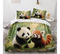 Bamboo Forest Animal Pattern Duvet Cover Set 140×200cm Cartoon Theme Bedding Set with 2 Pillowcase 50 * 75cm Cover Kids And Adults Bedroom Deco