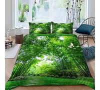 Bamboo Forest Duvet Cover Set 3D Printed 3D Landscape Bedding Set Single for Kids Boys Girls Bedroom Comforter Cover Soft Microfiber Quilt Cover with Zipper Closure with 2 Pillowcases