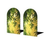 Bamboo Forest Green Leaves Bookends For Shelves 2 Pcs Wooden Book Stopper Organizer For Home Office Libraries