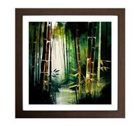 Bamboo Forest Impressionism No.2 Framed Print | 18x18 Inch Walnut Framed Wall Art | Ready to Hang | Impressionist Landscape Picture | Living Room Bedroom Lounge Office